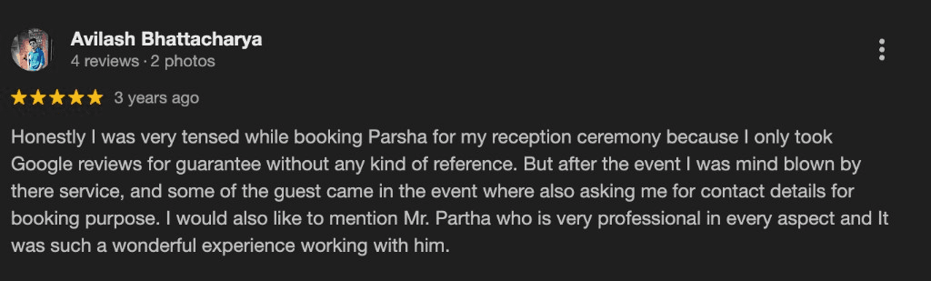Google review by Avilash Bhattacharya for Parsha Caterer