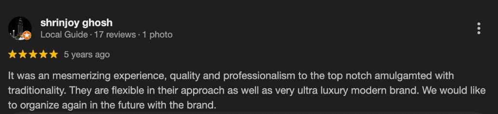 Google review by Shrinjoy Ghosh for Parsha Caterer